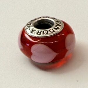 Pandora Pink Hearts Red Murano Glass Charm S925 ALE Retired